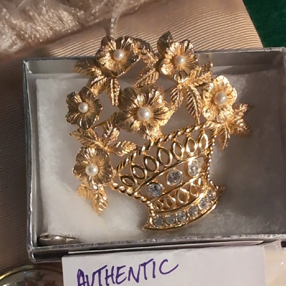 Dior Gold Basket Brooch with Pearls